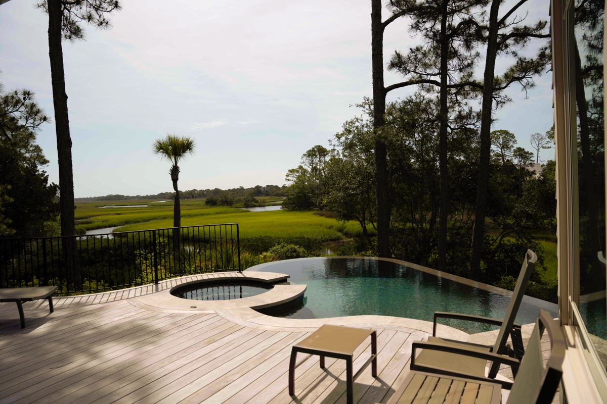 Infinity pool and spa overlooking the marsh on James Island, SC